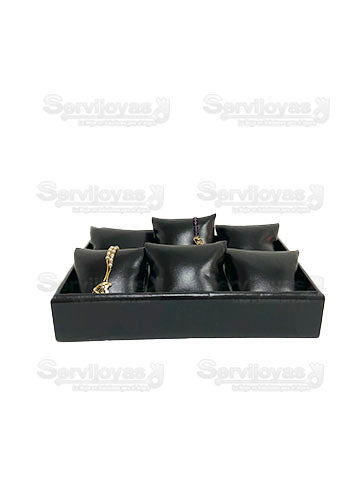 Exhibidor Nacional Vinipiel Negro Charola 6 Almohadas Reloje/Pulsera 262N
