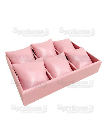 Exhibidor Vinipiel Rosa Charola 6 Almohadas Reloj o Pulseras Medidas: 26x17x6cm 262R