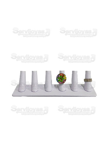 Exhibidor Nacional Vinipiel Blanco 6 Dedos Anillos Medidas: 23x5x6cm 266B