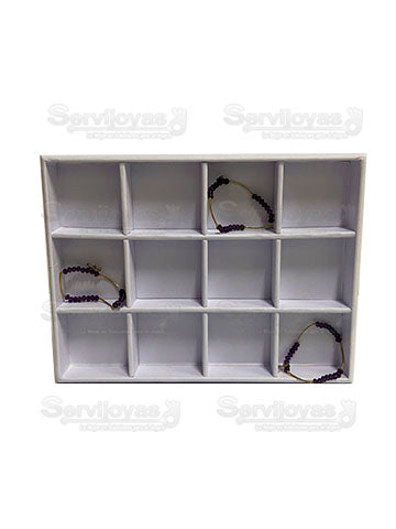 Exhibidor Nacional Vinipiel Blanco Charola 12 Divisiones Medidas: 22x29x3cm302B
