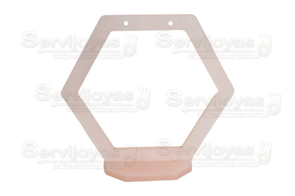 Exhibidor Acrílico Mármol Rosa Hexagonal Hueco para Aretes Medidas: 9.1x4x8.2cm 5444.MP